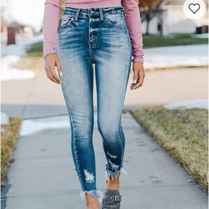 KanCan Frayed Hem Cropped Jeans - Blue